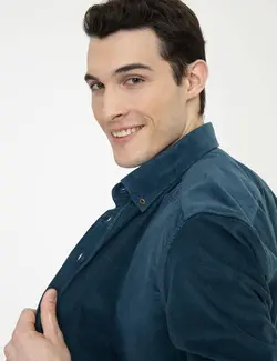 پیراهن آستین بلند مردانه آبی نفتی پیرکاردین