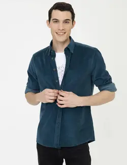 پیراهن آستین بلند مردانه آبی نفتی پیرکاردین