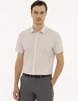 پیراهن آستین کوتاه مردانه بژ کاشارل