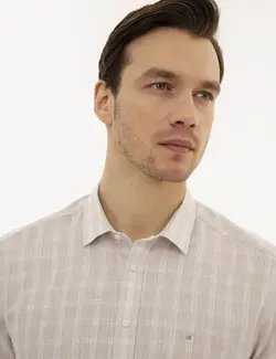 پیراهن آستین کوتاه مردانه بژ کاشارل