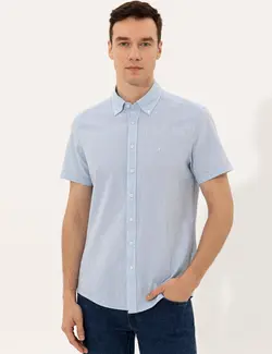 پیراهن آستین کوتاه مردانه آبی روشن کاشارل