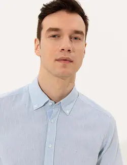 پیراهن آستین کوتاه مردانه آبی روشن کاشارل