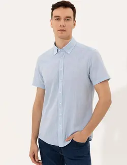 پیراهن آستین کوتاه مردانه آبی روشن کاشارل