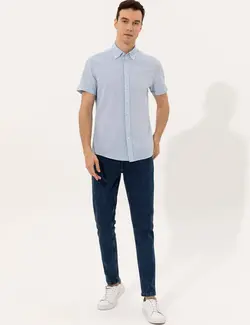 پیراهن آستین کوتاه مردانه آبی روشن کاشارل