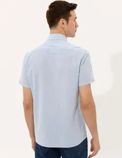 پیراهن آستین کوتاه مردانه آبی روشن کاشارل