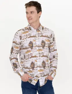 پیراهن آستین بلند مردانه قهوه ای روشن کاشارل