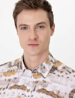 پیراهن آستین بلند مردانه قهوه ای روشن کاشارل