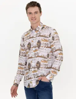 پیراهن آستین بلند مردانه قهوه ای روشن کاشارل