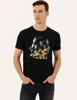 تی شرت یقه گرد مردانه مشکی کاشارل