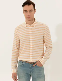 پیراهن آستین بلند مردانه نارنجی کاشارل