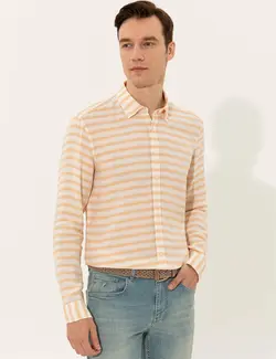 پیراهن آستین بلند مردانه نارنجی کاشارل