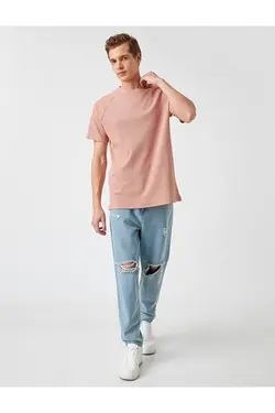 تی شرت آستین کوتاه مردانه کوتون ۲YAM12157OK-صورتی