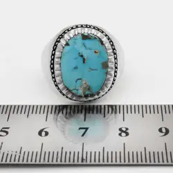 انگشتر فیروزه نیشابوری نقره دست ساز مردانه طرح فیلی دور چنگ