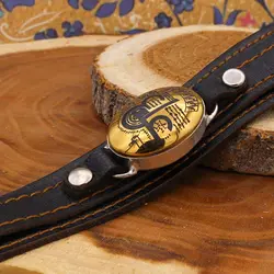 دستبند حدید صینی نقره چرم طبیعی مشکی دو لایه مردانه و زنانه طرح عین علی (ع) + حرز امام جواد (ع)