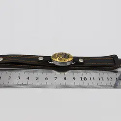 دستبند حدید صینی نقره چرم طبیعی مشکی دو لایه مردانه و زنانه طرح عین علی (ع) + حرز امام جواد (ع)