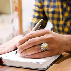 انگشتر عقیق باباقوری نقره مردانه طرح ربیع