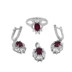 نیم ست یاقوت سرخ الماس تراش نقره زنانه طرح مهرآگین