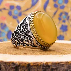 انگشتر شرف الشمس نقره مردانه طرح دور طلایی یا علی ابن موسی الرضا (ع) + حکاکی