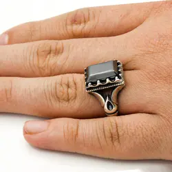 انگشتر حدید رهبر (طرح رهبری) با سنگ حدید صینی + حکاکی