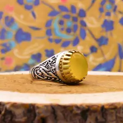 انگشتر شرف الشمس نقره مردانه طرح دورطلایی سلام بر حسین + حکاکی