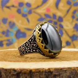 انگشتر حدید نقره مردانه طرح دورطلایی جمیل + حکاکی