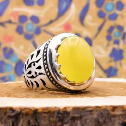 انگشتر شرف الشمس نقره دست ساز مردانه فاخر دور چنگ + حکاکی