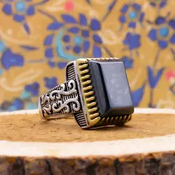 انگشتر نقره مردانه طرح ثاقب با سنگ حدید صینی+حکاکی