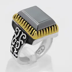 انگشتر نقره مردانه طرح ثاقب با سنگ حدید صینی+حکاکی