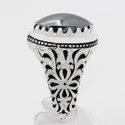 انگشتر حدید صینی نقره دست ساز مردانه طرح فاخر دور چنگ + حکاکی