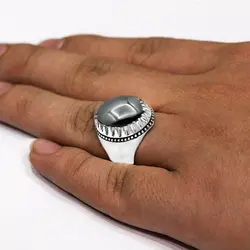 انگشتر حدید صینی نقره مردانه دست ساز طرح فیلی دور چنگ