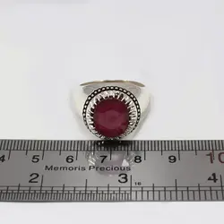 انگشتر یاقوت سرخ الماس تراش نقره مردانه طرح فیلی دور چنگ