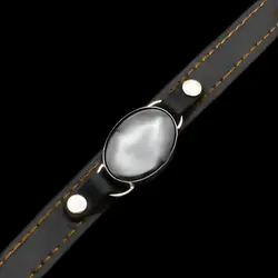 دستبند نقره چرم طبیعی مشکی مردانه و زنانه با نگین حدید صینی + حکاکی