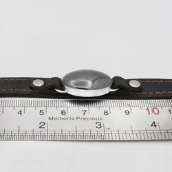 دستبند نقره چرم طبیعی مشکی مردانه و زنانه با نگین حدید صینی + حکاکی