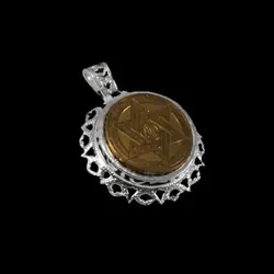 گردنبند حرز امام جواد (ع) نقره طرح دایره ای خاتم سلیمان + تربت امام حسین (ع)