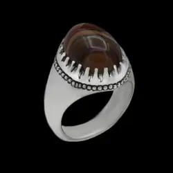 انگشتر عقیق سلیمانی نقره مردانه فاخر طرح فیلی دور چنگ