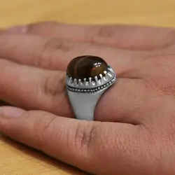 انگشتر عقیق سلیمانی نقره مردانه فاخر طرح فیلی دور چنگ