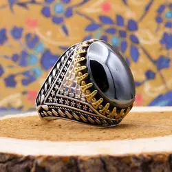 انگشتر حدید صینی نقره مردانه طرح برزان + حکاکی