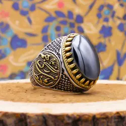انگشتر حدید صینی نقره مردانه طرح آمدم ای شاه + حکاکی