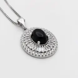 گردنبند عقیق سیاه نقره زنانه طرح ژابیر