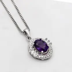 گردنبند آمیتیست الماس تراش نقره زنانه طرح ساقی ۱