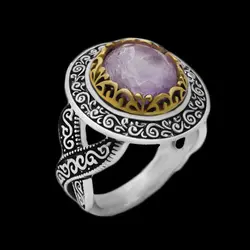 انگشتر نقره مردانه با سنگ آمیتیست الماس تراش طرح دورطلایی راسم