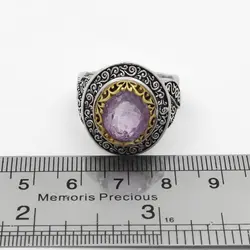 انگشتر نقره مردانه با سنگ آمیتیست الماس تراش طرح دورطلایی راسم