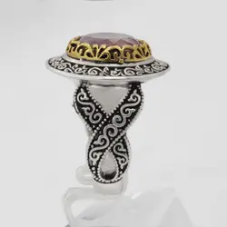 انگشتر نقره مردانه با سنگ آمیتیست الماس تراش طرح دورطلایی راسم