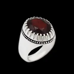 انگشتر نقره مردانه طرح فیلی دور چنگ با سنگ گارنت الماس تراش