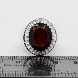 انگشتر نقره مردانه طرح فیلی دور چنگ با سنگ گارنت الماس تراش