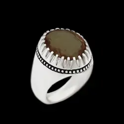 انگشتر الکساندریت الماس تراش نقره مردانه طرح فیلی دور چنگ