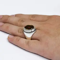 انگشتر الکساندریت الماس تراش نقره مردانه طرح فیلی دور چنگ