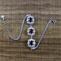 دستبند گارنت الماس تراش نقره زنانه طرح بستانه