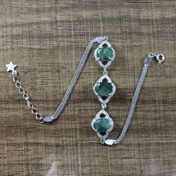 دستبند زمرد الماس تراش نقره زنانه طرح ایثار