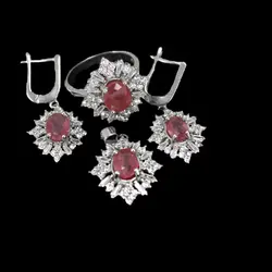 نیم ست یاقوت سرخ الماس تراش نقره زنانه طرح انار